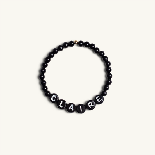 Youth Alphabet Letter Bead Name Bracelet (Black Onyx)