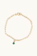Paperclip Chain Bracelet with Aventurine Gemstone Charm (14k Gold Filled)