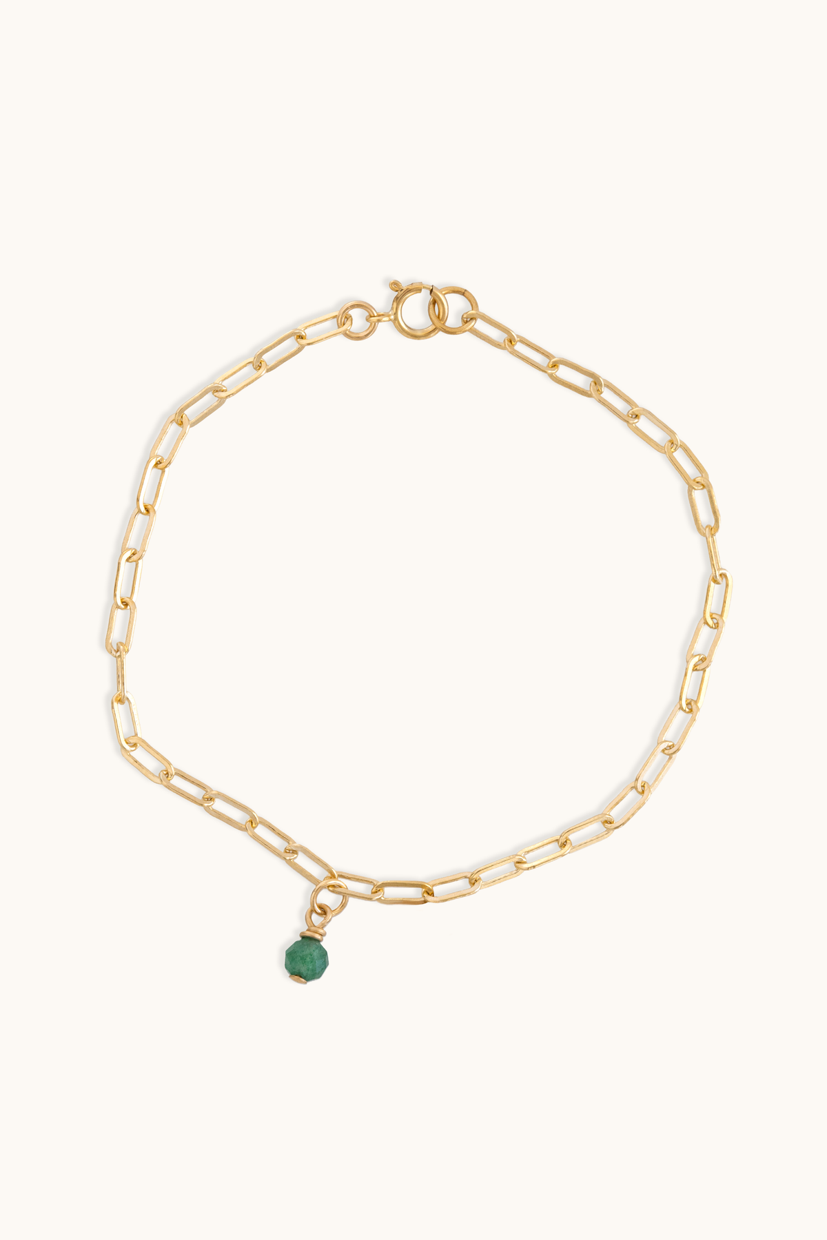 Paperclip Chain Bracelet with Aventurine Gemstone Charm (14k Gold Filled)