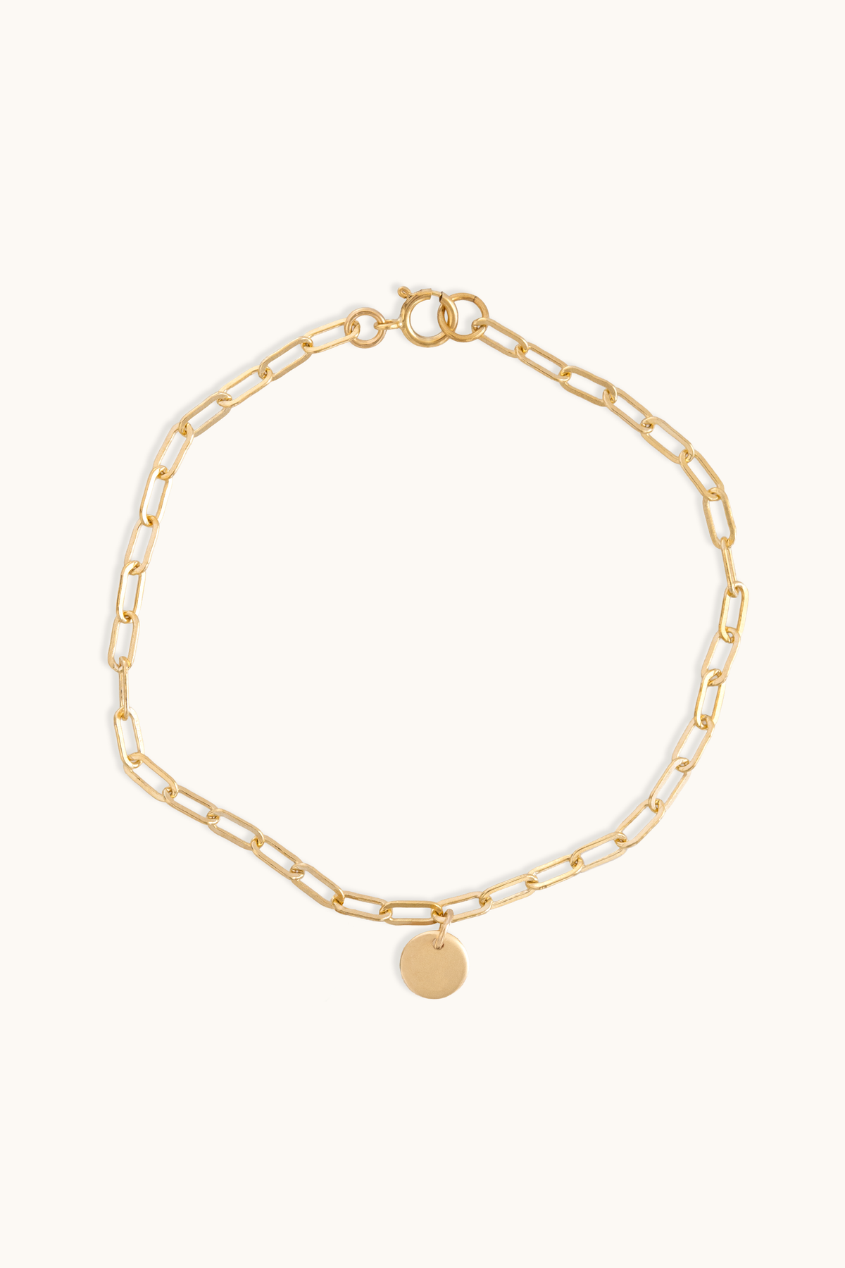 Paperclip Chain Bracelet with Engraveable Coin Charm (14k Gold Filled)