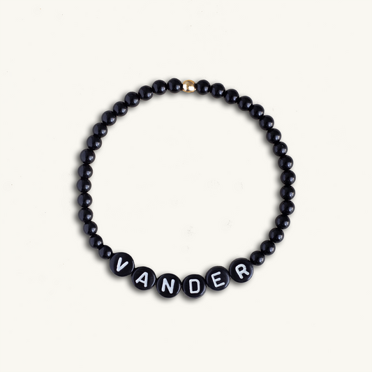 Alphabet Letter Bead Name Bracelet (Black Onyx)